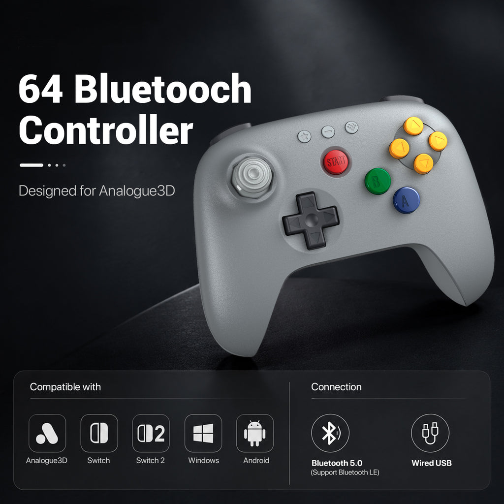 8Bitdo 64 Bluetooth Controller for Analogue 3D, Switch, Windows, and Android (80NE)
