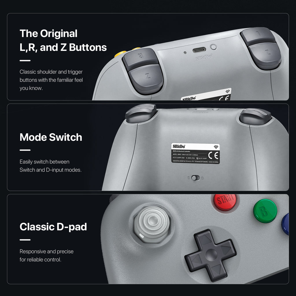 8Bitdo 64 Bluetooth Controller for Analogue 3D, Switch, Windows, and Android (80NE)