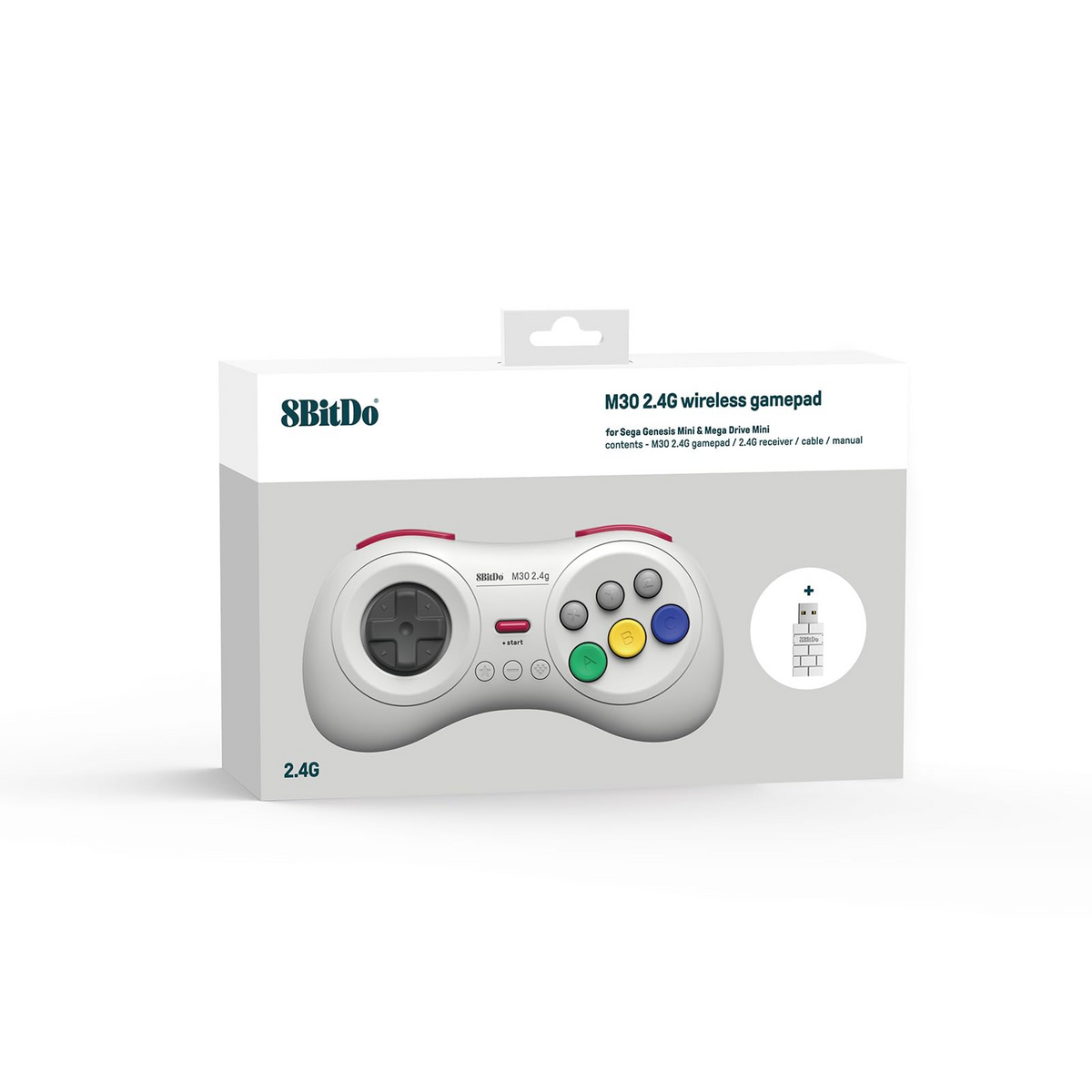 8BitDo M30 2.4G Controller for Sega Genesis Mini White Pack