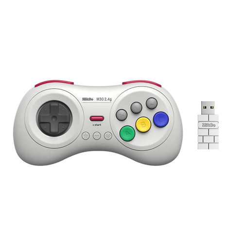 8BitDo M30 2.4G Controller with Adapter for Sega Genesis Mini White Front