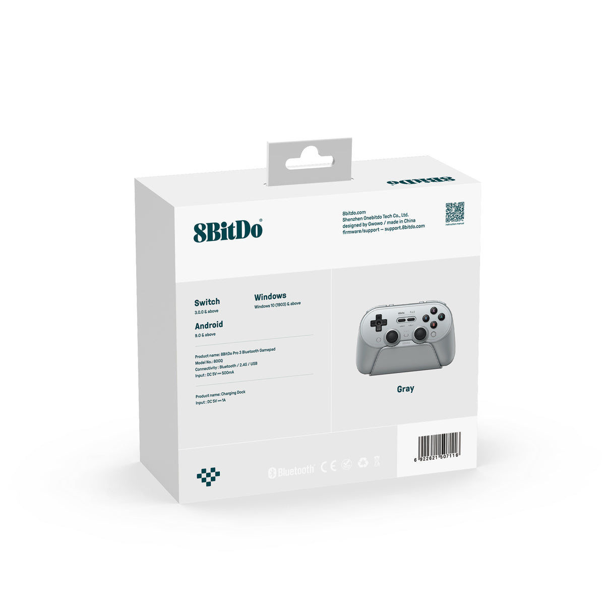 8BitDo Pro3 Blutooth Gray Controller Pack Back