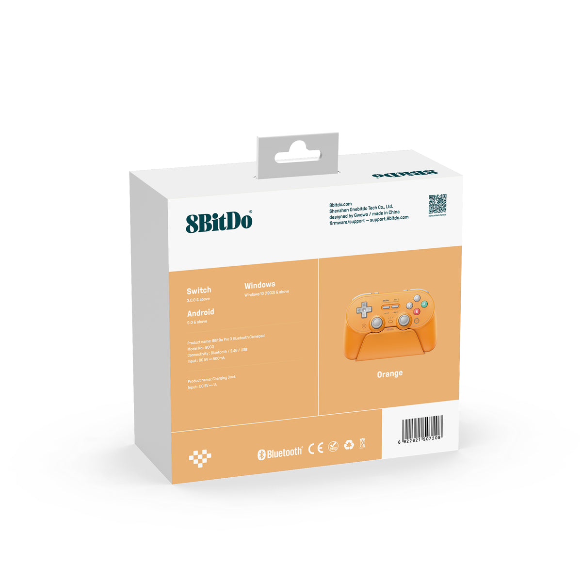 8BitDo Pro3 Blutooth Orange Controller  Pack Back