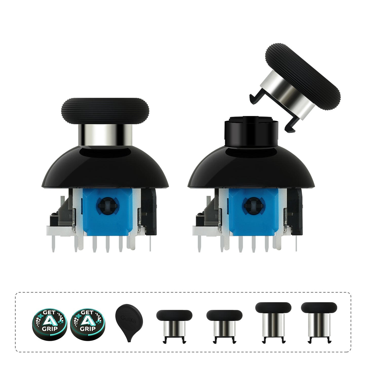 GuliKit 720° Adjustable Tension TMR Magnetic Joystick Replacement Kit with 3 Pairs Thumbstick Caps - 1 Pair(NS55)