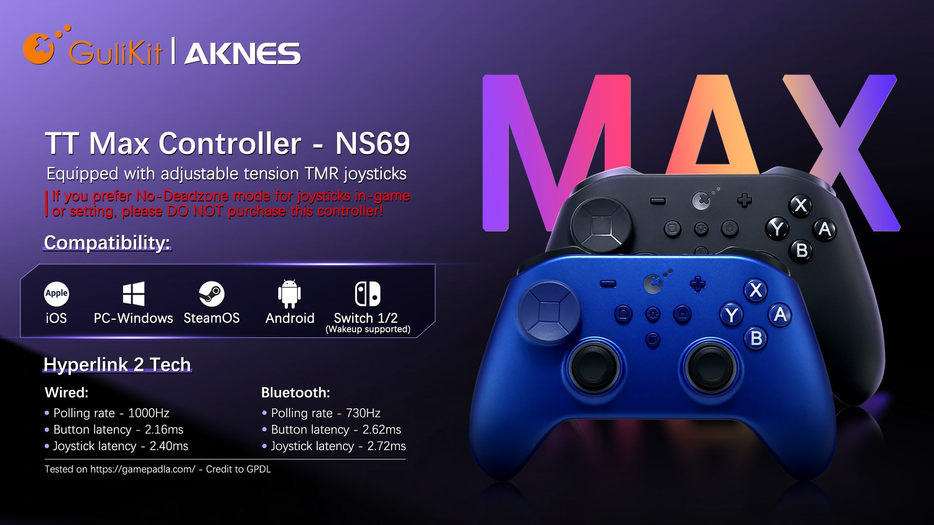 GuliKit TT Max Wireless Game Controller (Revision),Bluetooth